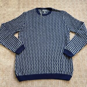 ASOS Textured Sweater Mens Large Navy Gray Casual Wavy Knit Relaxed NWT